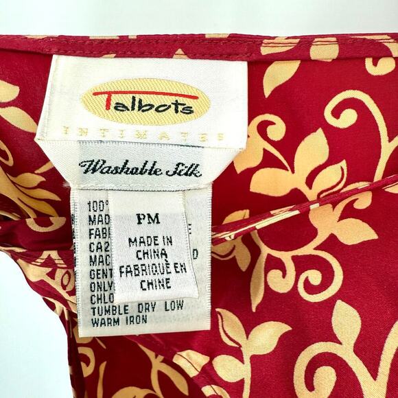 Talbots Intimates Silk Cranberry/Tan Floral Robe & Nightgown Size Medium Petite - Picture 9 of 13